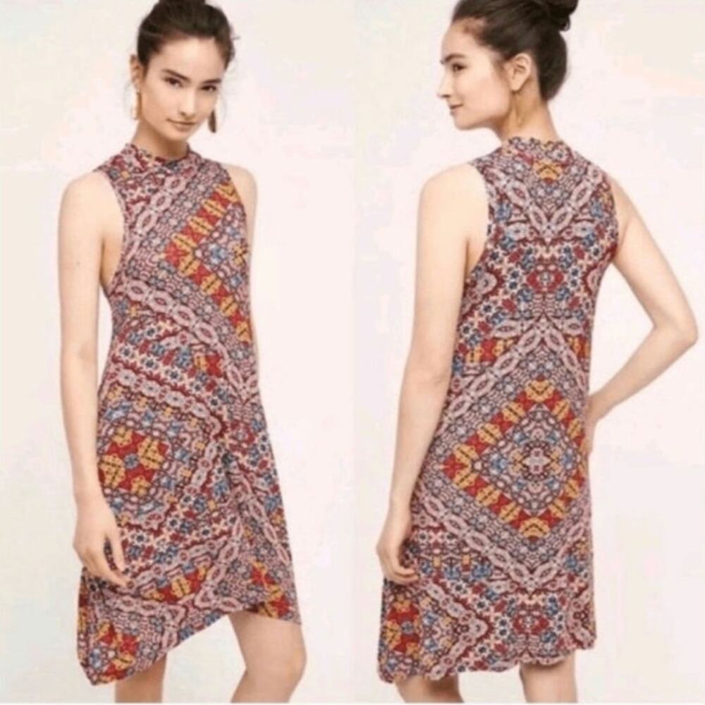 Maeve Anthropologie Lilt Sleeveless Swing Dress Size M Mock Neck Boho Casual